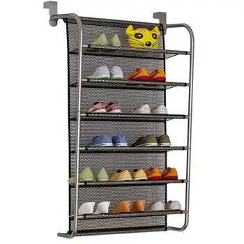 

6-Tier Over The Door Shoe Organizer Hanging Shoe Storage with 2 Customized Strong Metal Hooks Closet Pantry Kitchen Accessory