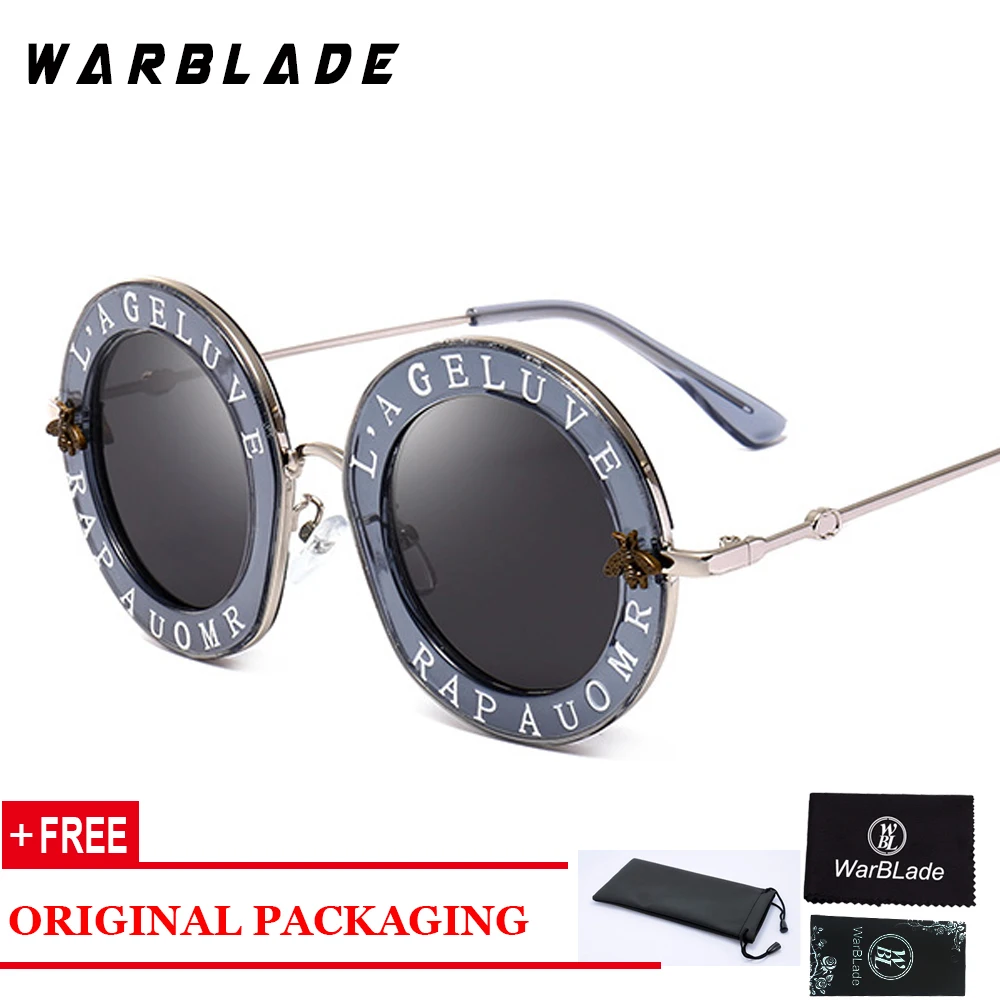 round sunglasses women WarBLade Retro Round English Letters Little Bees Sunglasses Fashion Brand Designer Metal Frame Sun Glasses Women Shades Oculos women's sunglasses Sunglasses