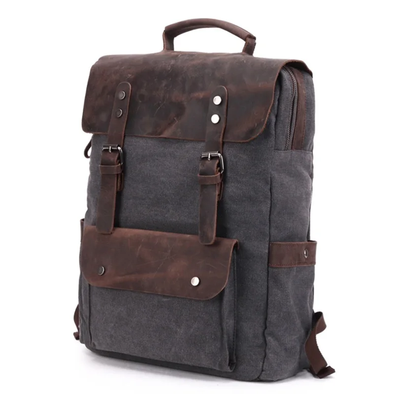 YUPINXUAN Vintage Canvas Leather Backpacks for Men 14&quot; Laptop Daypacks Waterproof Canvas ...