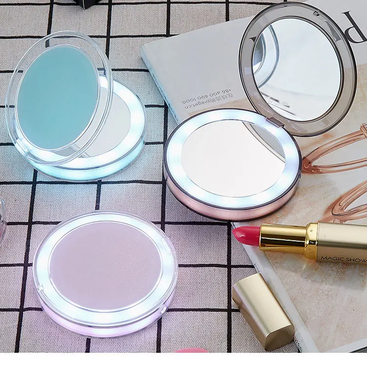 

Mini Round Magnifying Makeup Mirror With LED Light USB Charging Port Mirror Cosmetic Make Up Tool Illuminated Mirrors Brightness