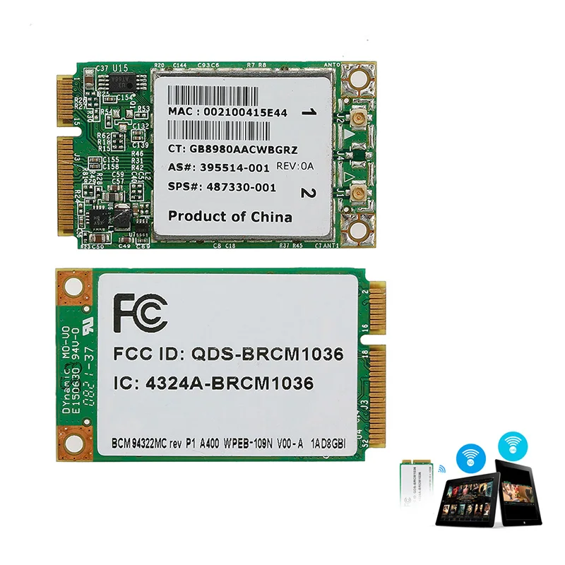 

Mini Dual Band BCM94322MC Wireless-N WIFI 300M PCI-E Card For HP SPS:487330-001