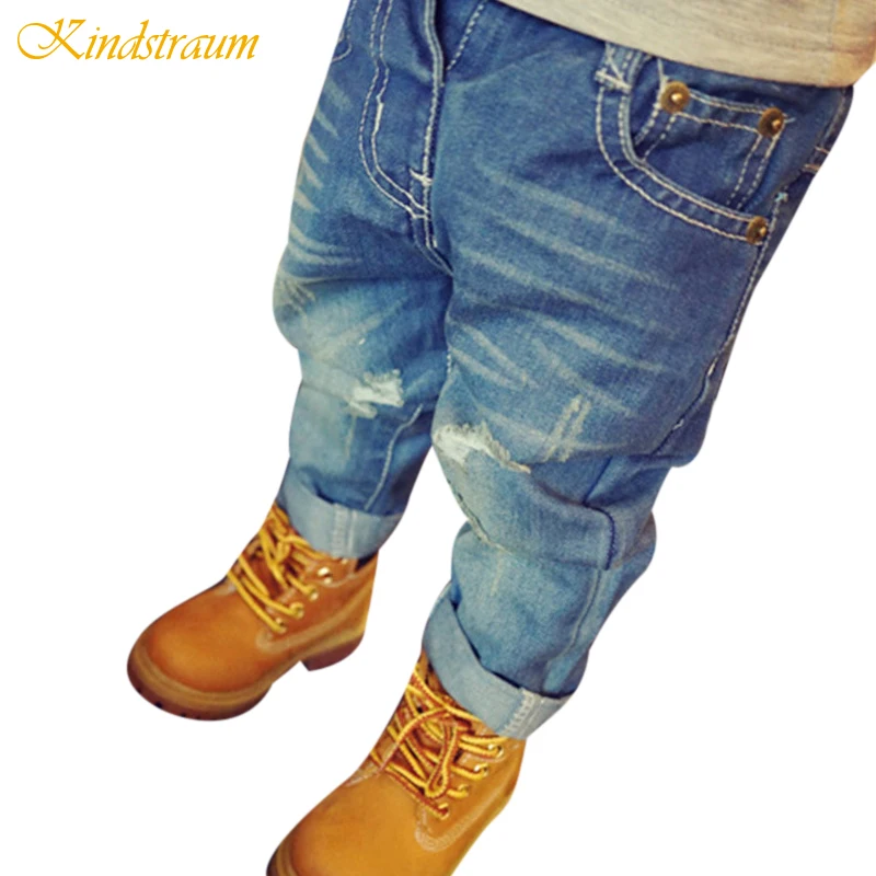 

Kindstraum 2019 Baby Jeans Girls Boys Fashion Ripped Jeans 2 color Washed Casual Trousers Children Kids Cotton Denim Pants,MC448
