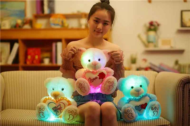 Светодиодный свет Teddy Bear Cute Bear Hug услышать плюшевые игрушки красочные светящийся животных световой плюшевые куклы, игрушки для детей подарок для детская