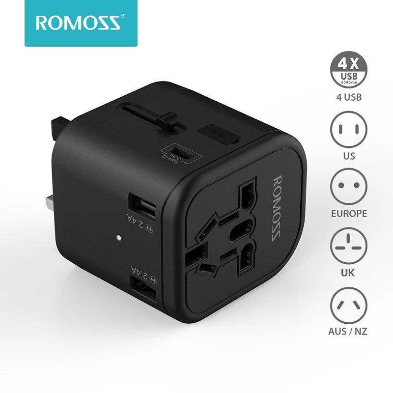 

Romoss Travel Adapter International Universal Power Adapter All-in-one With 3 USB Worldwide Wall Charger For UK/EU/AU/Asia