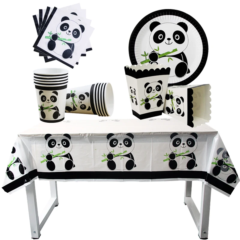 

Panda Theme Disposable Tableware Set Panda Paper Napkins Plates Cups Gift Box Kids Girls Boys Birthday Party Supplies Decoration