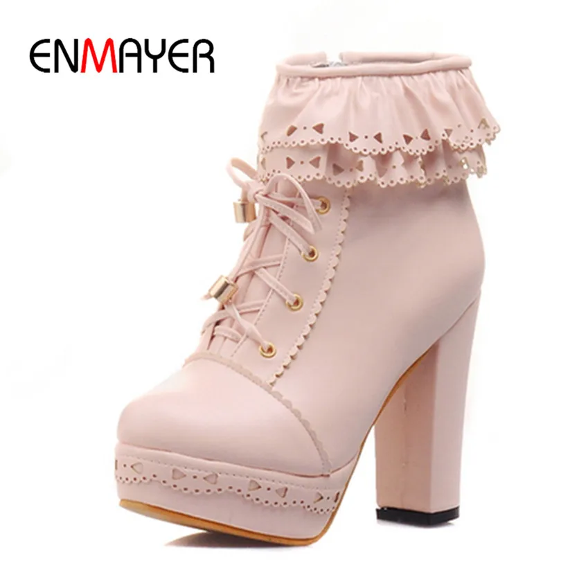 

ENMAYER Motorcycle Fashion Boots New Round Toe Ankle Boots for Women Snow Platform Warm Women Boots Girls Shoes s Punk Rock