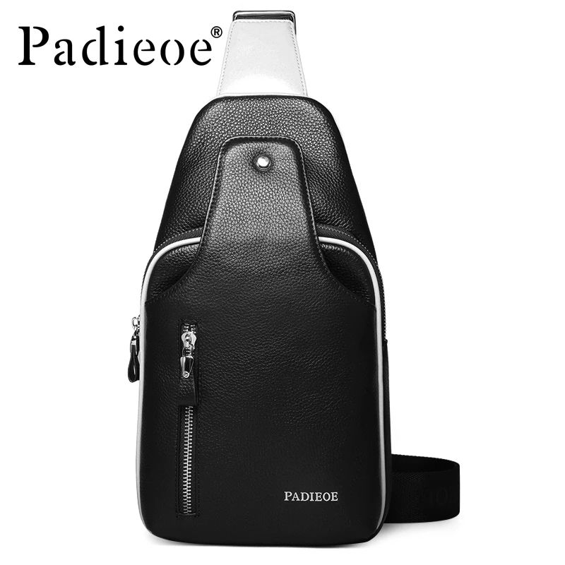 

Padieoe Genuine Leather Crossbody Bag Brand Handbag Mens Shoulder Bags Travel Casual Chest Waist Pack Designer Men Messenger Bag