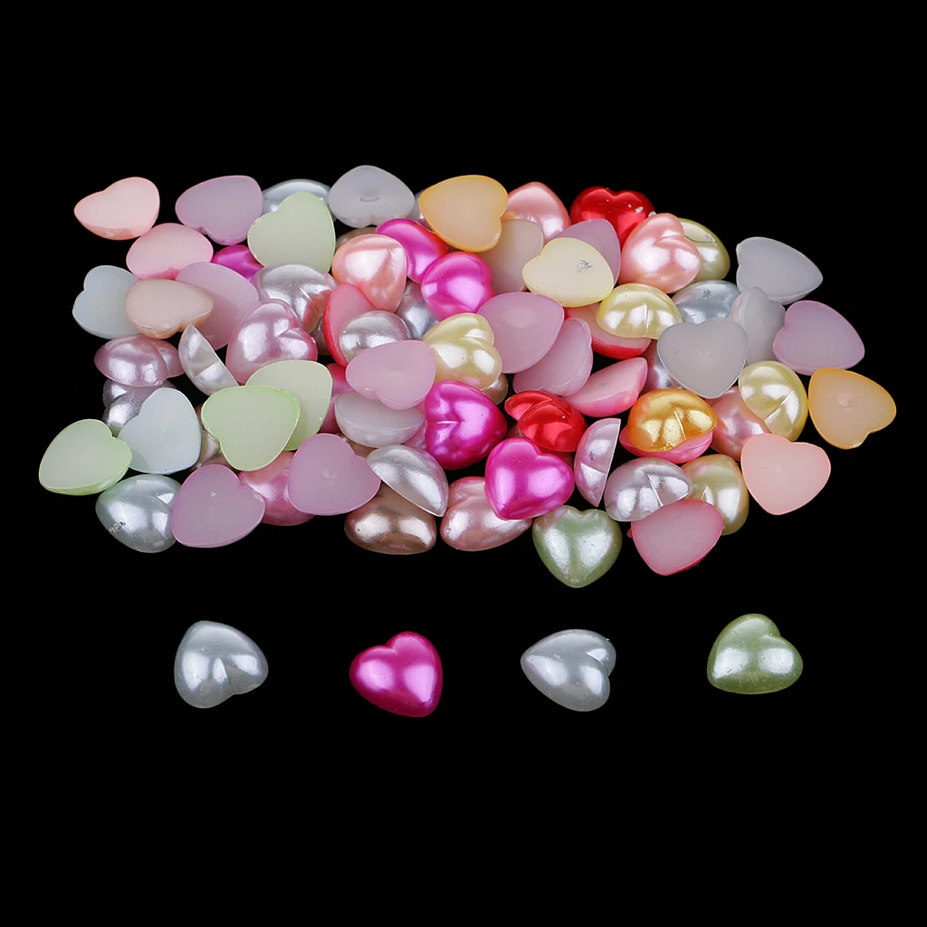 100 Pieces Decorative Bead Flatback Button Heart Shape Embellishments Christmas Ornaments Wedding Adornments