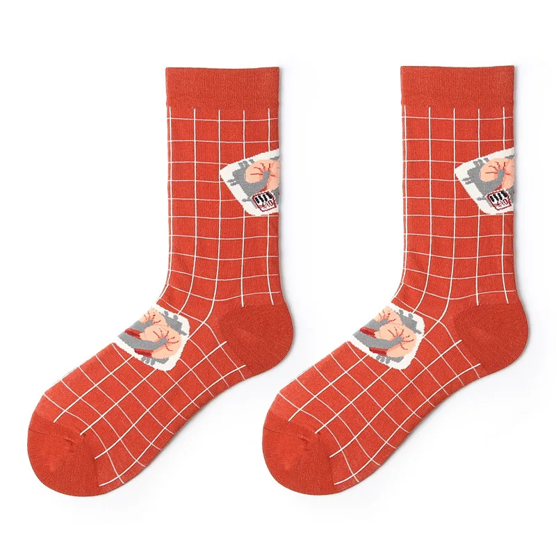 Мужские носки из чесаного хлопка, Harajuku, цветные, веселые, с креветкой, улыбающееся лицо, длинные, теплые, нарядные носки для мужчин, для свадьбы, рождественский подарок - Цвет: Orange prawn