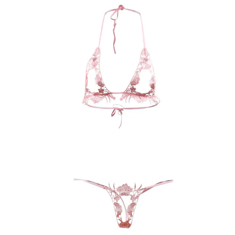 Sexy Bra &Brief Set Lace Transparent Underwear Embroidery Open Bra Halter Backless Lingerie Sexy Hot Erotic Open Crotch G string Sexy Bra &Brief Set Lace Transparent Underwear Embroidery Open Bra Halter Backless Lingerie Sexy Hot Erotic Open Crotch G string