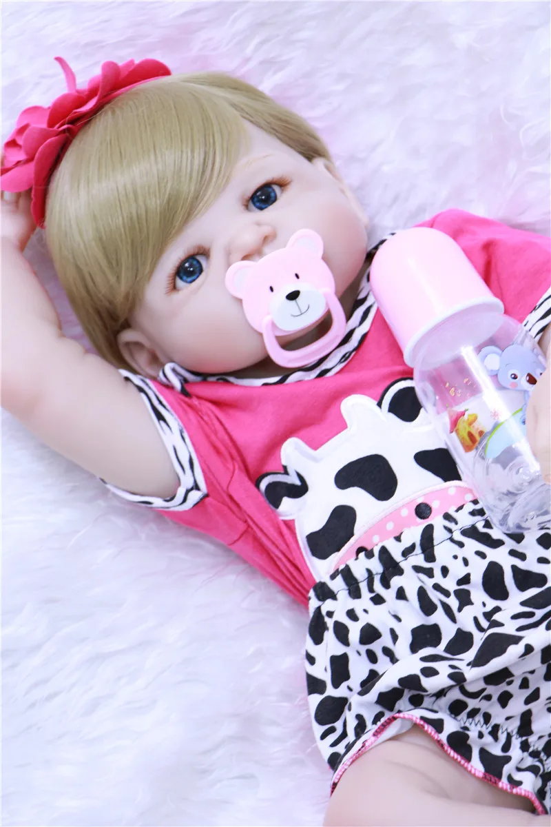 55cm beautiful princess Girls Doll White skin Silicone Baby Doll Alive Vinyl Reborn Dolls Toys for Child Gifts with cow clothes