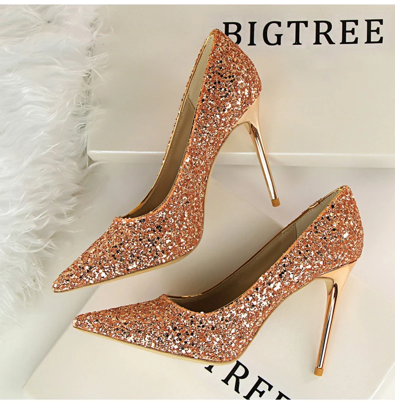 Women's Pumps Womens High Heel Shoes' Party Thin Heels Women High Heel Shoes In Glitter 2018 Hot Women Pumps Shoes Big Size 8 (9)