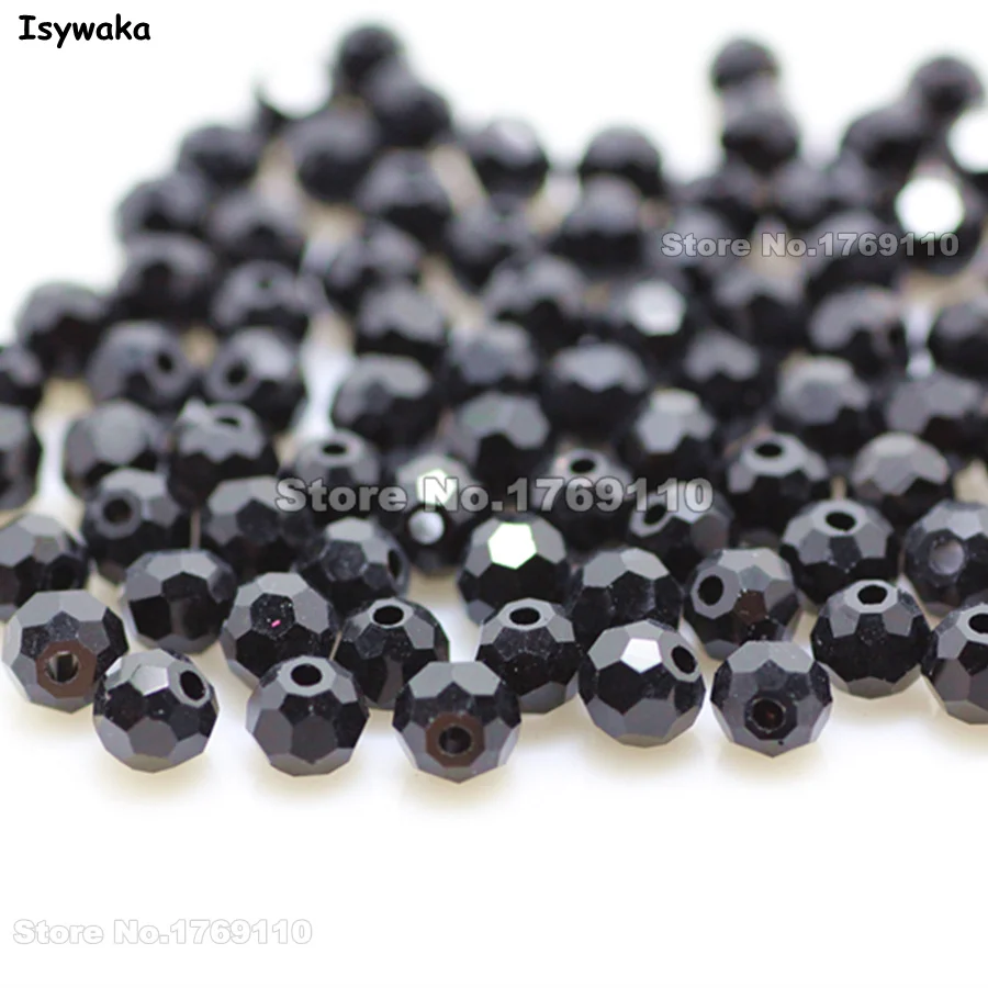 

Isywaka Popular Sale Black Color 100pcs 4mm Round Austria Crystal Bead Ball Glass Bead Loose Spacer Bead for DIY Jewelry Making