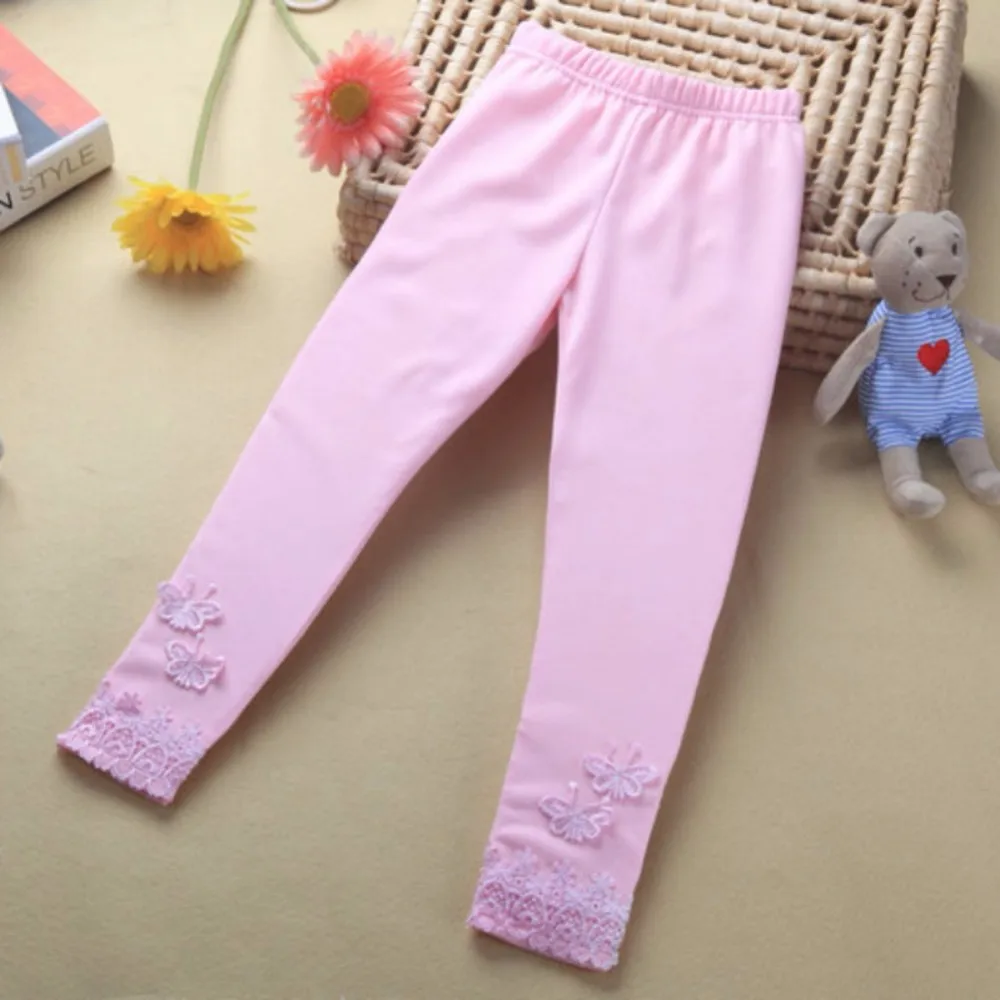 Новые детские штаны для девочек, детские кружевные теплые штаны с бабочками, эластичные леггинсы для девочек, штаны для малышей