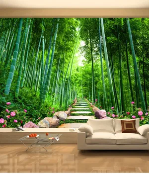 

Custom Photo Wallpaper Stone Road Bamboo Trail TV Background Wall Wallpaper Mural