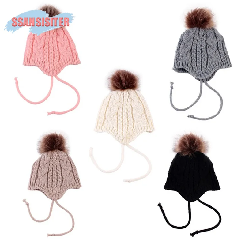

Cute Baby Hat Raccoon Fur Pom Pom Soft Cotton Newborn Baby Beanie Double Layer Warm Winter Hat Kids Girls Boys Knitted Hats