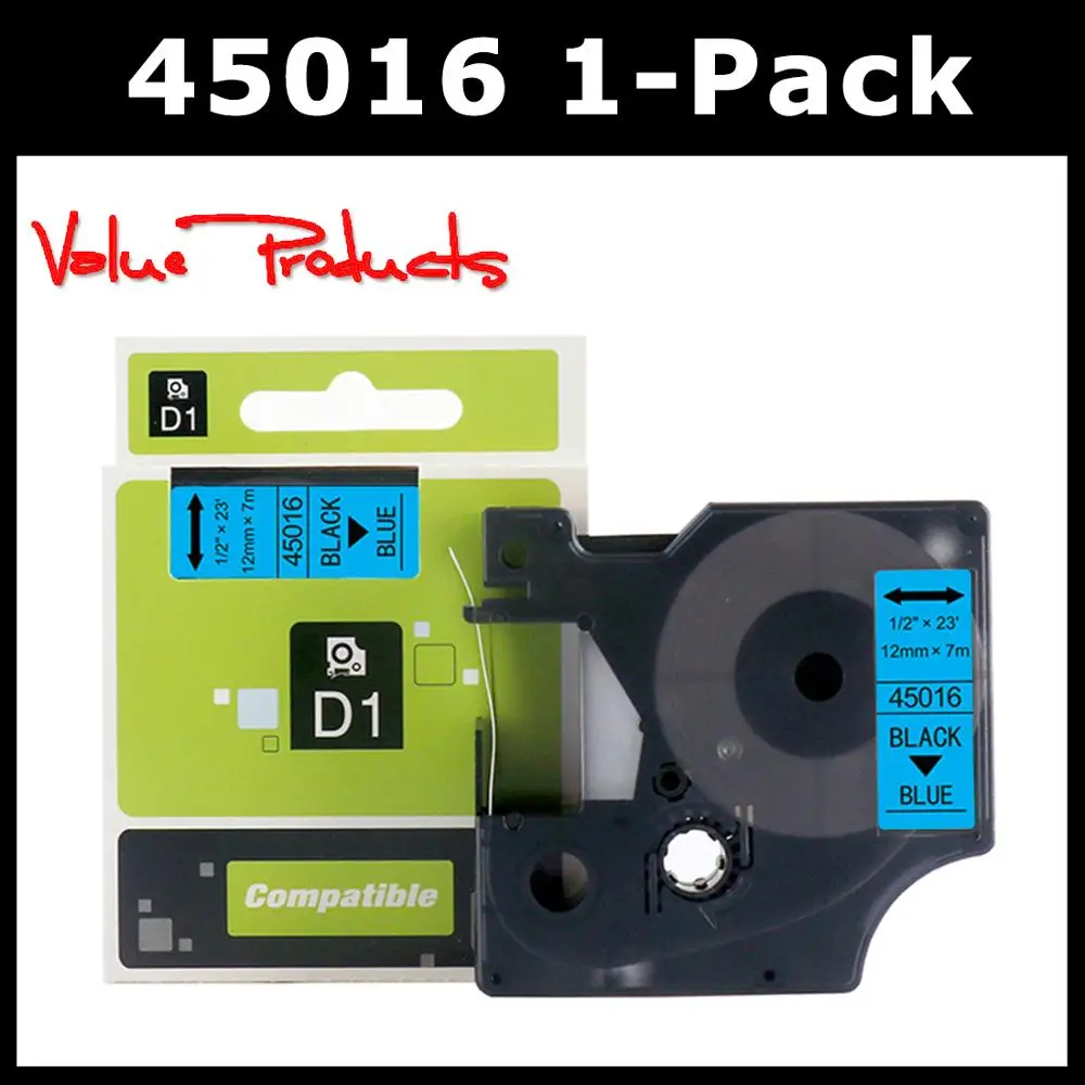 

VP 1-Pack Compatible DYMO D1 1/2 Inch 12mm Label Tape 45016 Black on Blue Label Tape for DYMO LabelManager 160 280 210