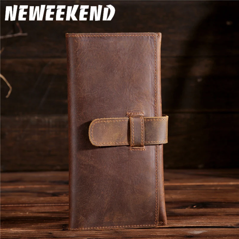 

Vintage Men's Genuine Cowhide Leather Long Wallet ID Business Credit Card Money Cash Change Purse Handbag For Man Male B2078