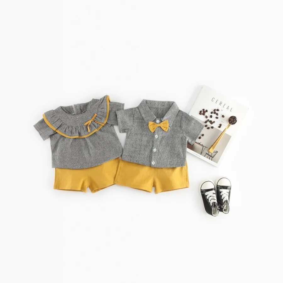 

Summer baby clothes boys girl stripe shirt +skirt/short pants 2 pieces fashion Child Clothes Kids Clothing 5 s/l