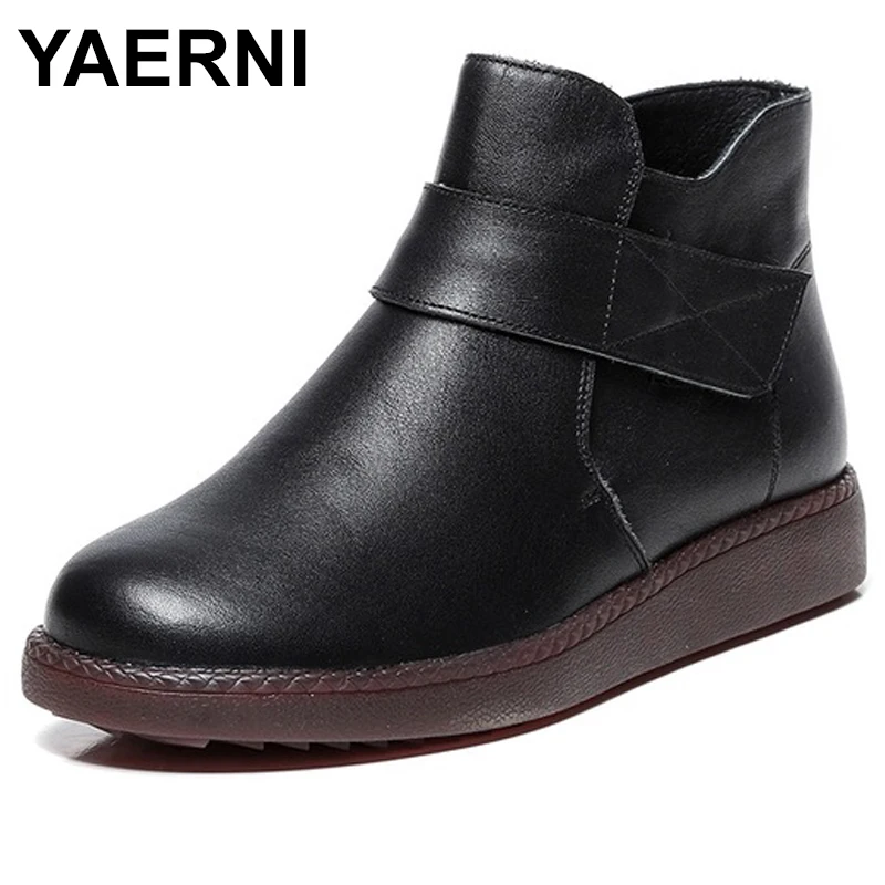 Женские ботинки из 100% натуральной кожи YAERNI Винтажные на плоской подошве мягкая