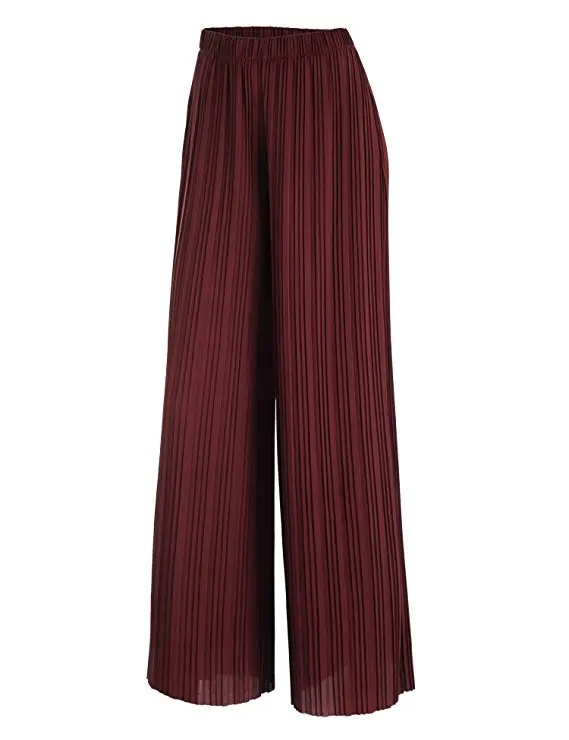 Luckymily Новые весенние и осенние однотонные женские плиссированные широкие брюки палаццо с эластичной резинкой 8 цветов повседневные брюки - Цвет: Wine Red
