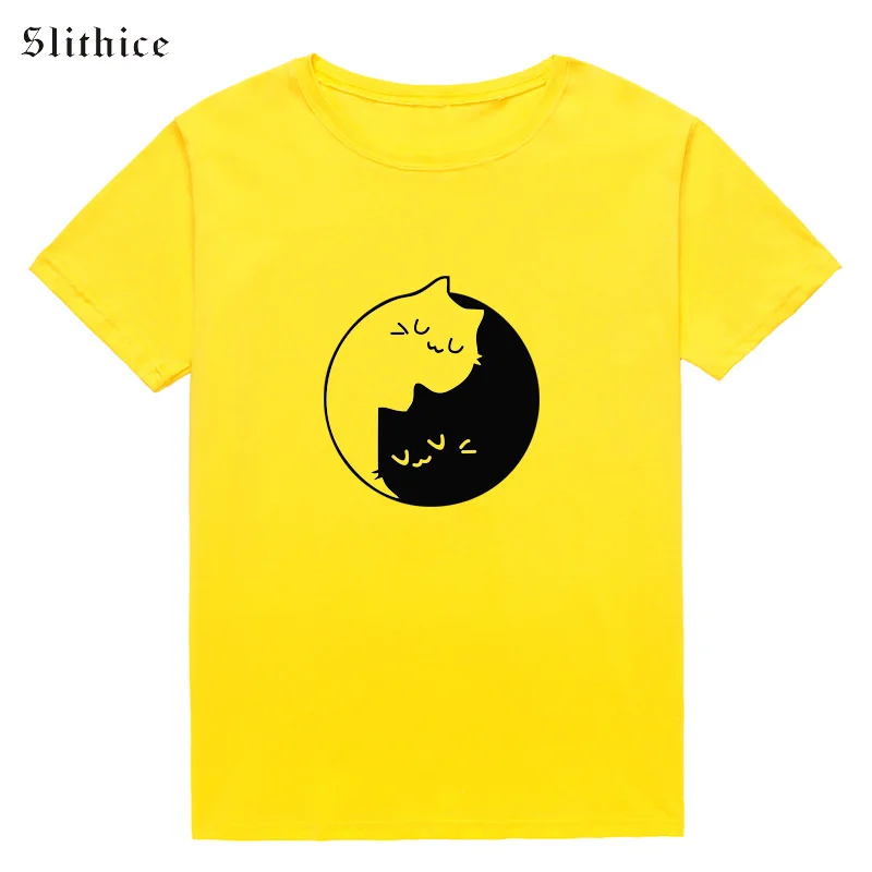 Женская футболка с коротким рукавом Slithice черно белая рисунком кошки уличная