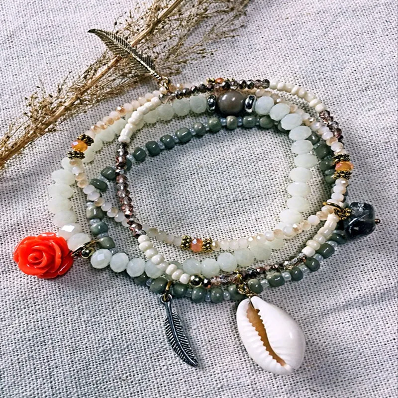 Dongmu Jewellery 2017 Hand made Skell Beaded Bracelet Crystal Bracelet