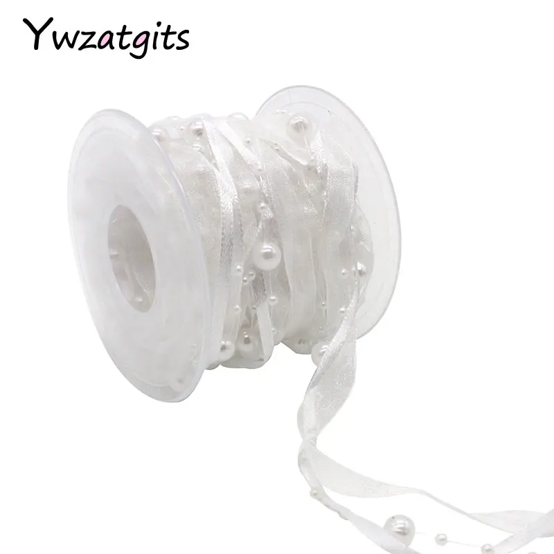 Ywzatgits 5 ярдов/лот 10 мм органза атласная бисерная лента жемчужные бусины цепь DIY Свадьба Рождество упаковочные материалы YC0703