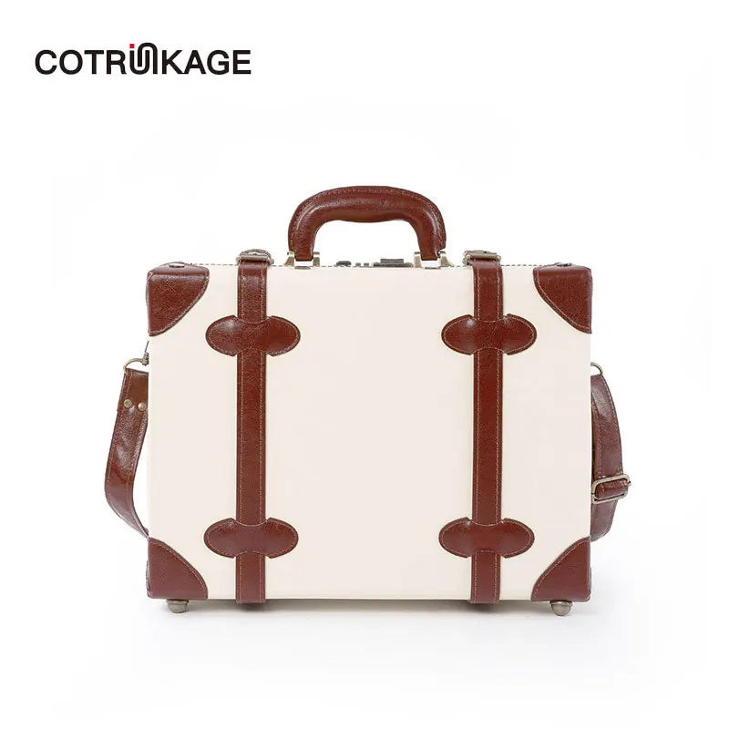 COTRUNKAGE Женский 16 &quot18&quot слоновая кость PU кожаный кейс ручная кладь винтажная