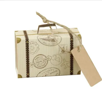 

Unique Travel Trunk Candy Box with Kraft Paper Gift Tags Rustic Wedding Favors and Gifts Wholesale