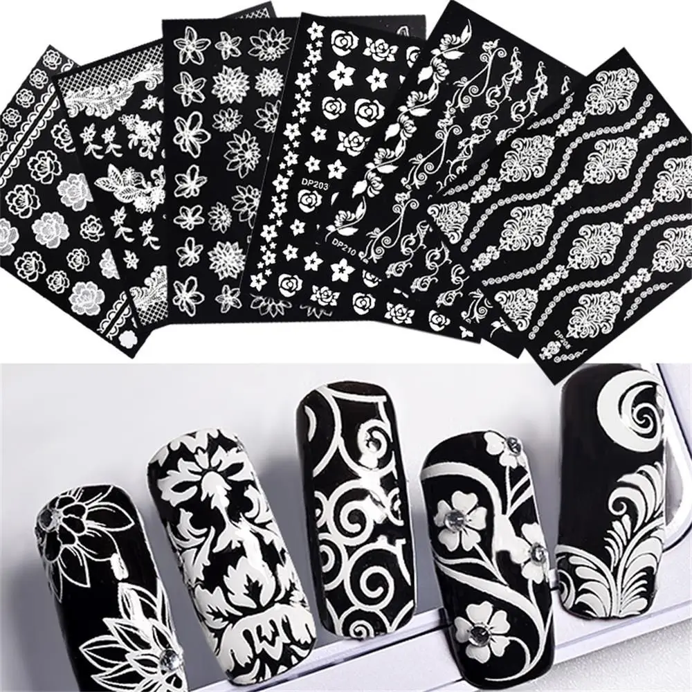1 Sheet Fashion Nail Art Sticker White Flower Lace Designs Leaf Theme Manicure Decoration 3D DIY Tips | Красота и здоровье