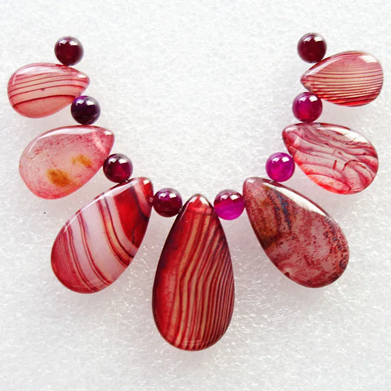 

Free Shipping Interesting 7pcs Red Onyx Stone Teardrop Pendant Bead Set And 8pcs Beads 5mm SQ016