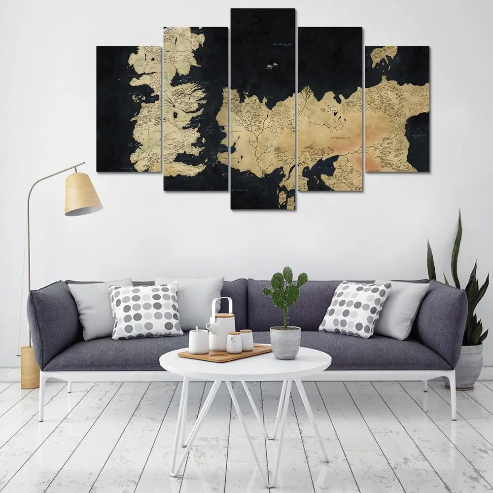 

Home Decor Wall Art Canvas Posters HD Printed Modular 5 Pieces Game Of Thrones Paintings Abstract Map Pictures For Livings Room