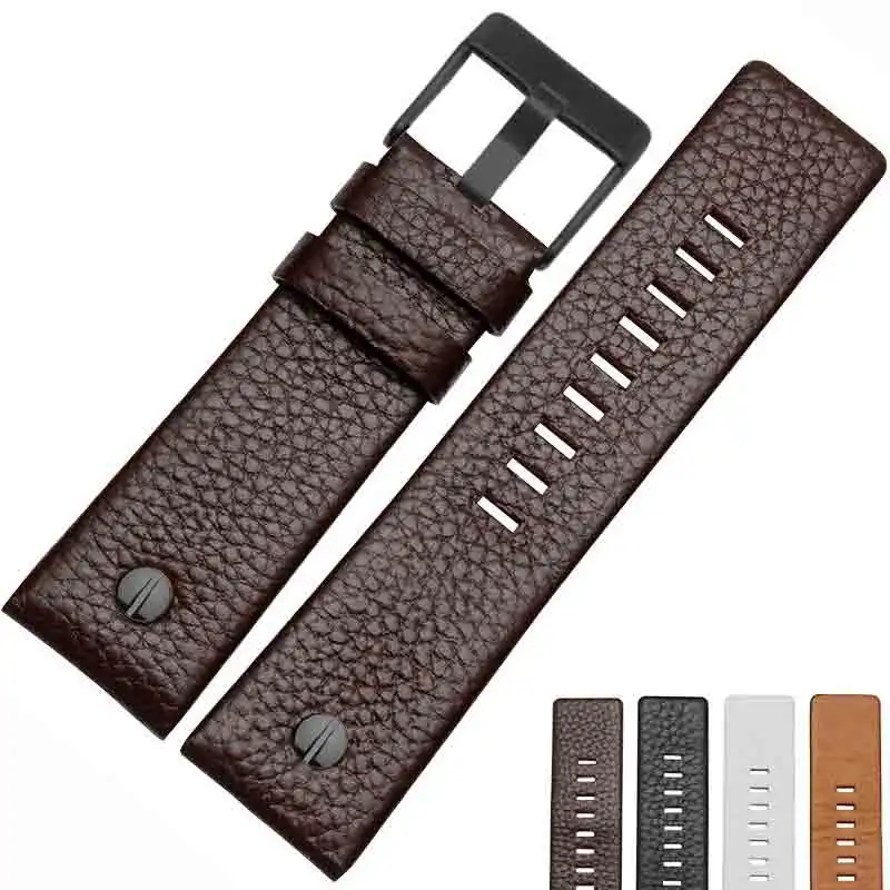 Новая мода кожаный ремешок для часов с часы на заклепках ремень браслет для дизель DZ7313 DZ7333 7322 7257 4318 7348 7334 Замена - Цвет ремешка: Brown Black buckle