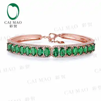 

CaiMao 8.0 ct Natural Emerald 18KT/750 Rose Gold 0.7 ct Full Cut Diamond Bracelet bangle Jewelry Gemstone