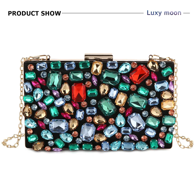 Luxy Moon Rainbow Crystal Clutch Bag Front View