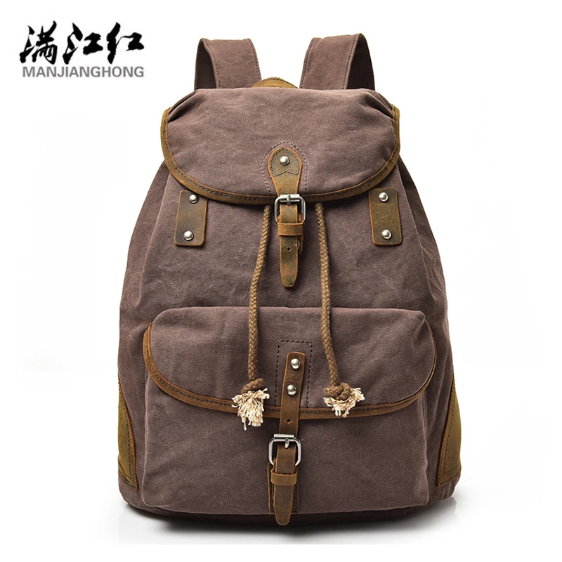 

Manjianghong 2017 New Arrival Thicken Canvas+Cow Leather Fashion Backpack Bag School Bag For Boy and Girls Mochila Bag Lona 1539