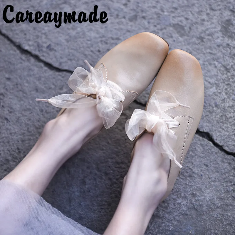 

Careaymade-Original Spring soft sole sheepskin lace four-season shoes flat sole deep-mouthed single shoe woman flats shoes