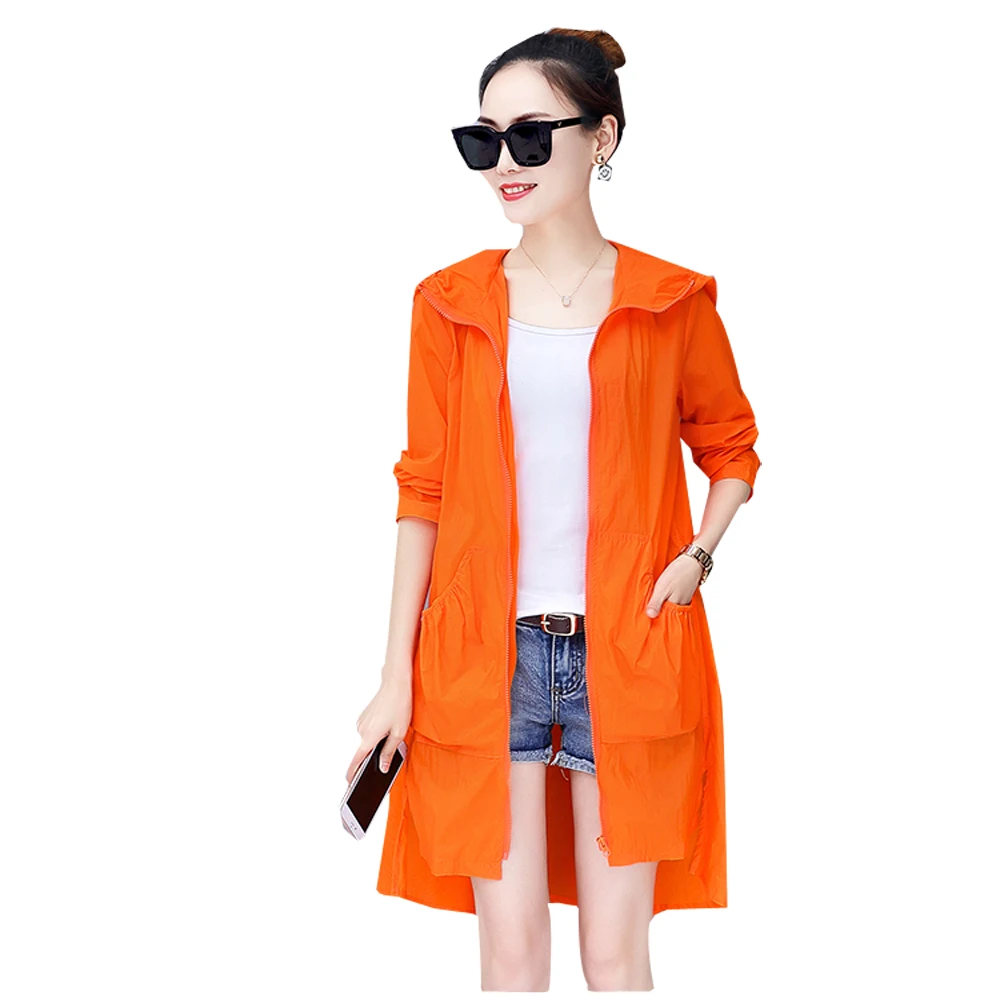 2018 Women Print Sun Protection Hoodied Jacket Anti UV Beach Coat Lady