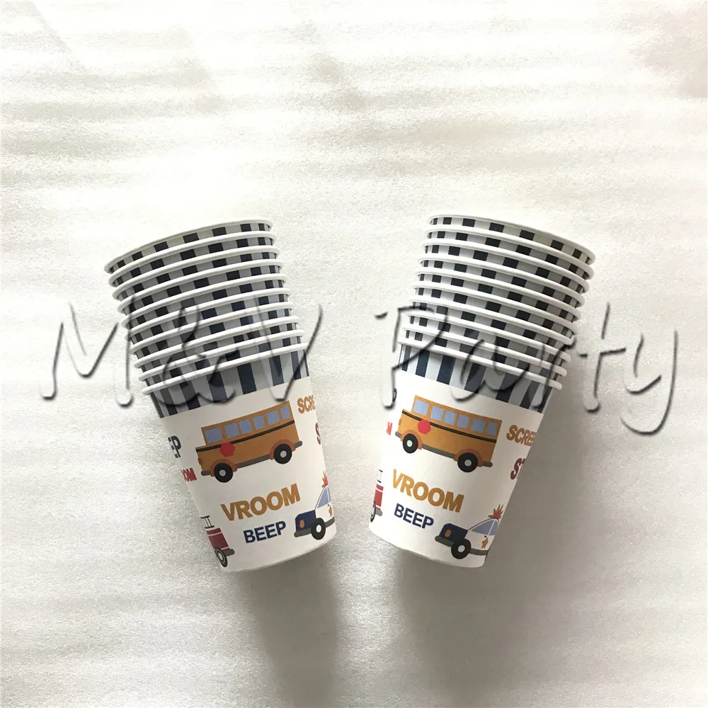 M&V Creative Cartoon Cars Theme Birthday Party Disposable Tableware Set Plate Cup Napinks Baby Shower Party Supplies Decorations - Цвет: cup 10pcs