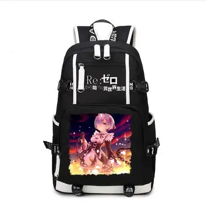 

ReLife in a different world from zero Backpack Anime ram rem Cosplay school student Nylon Bag Travel Bags