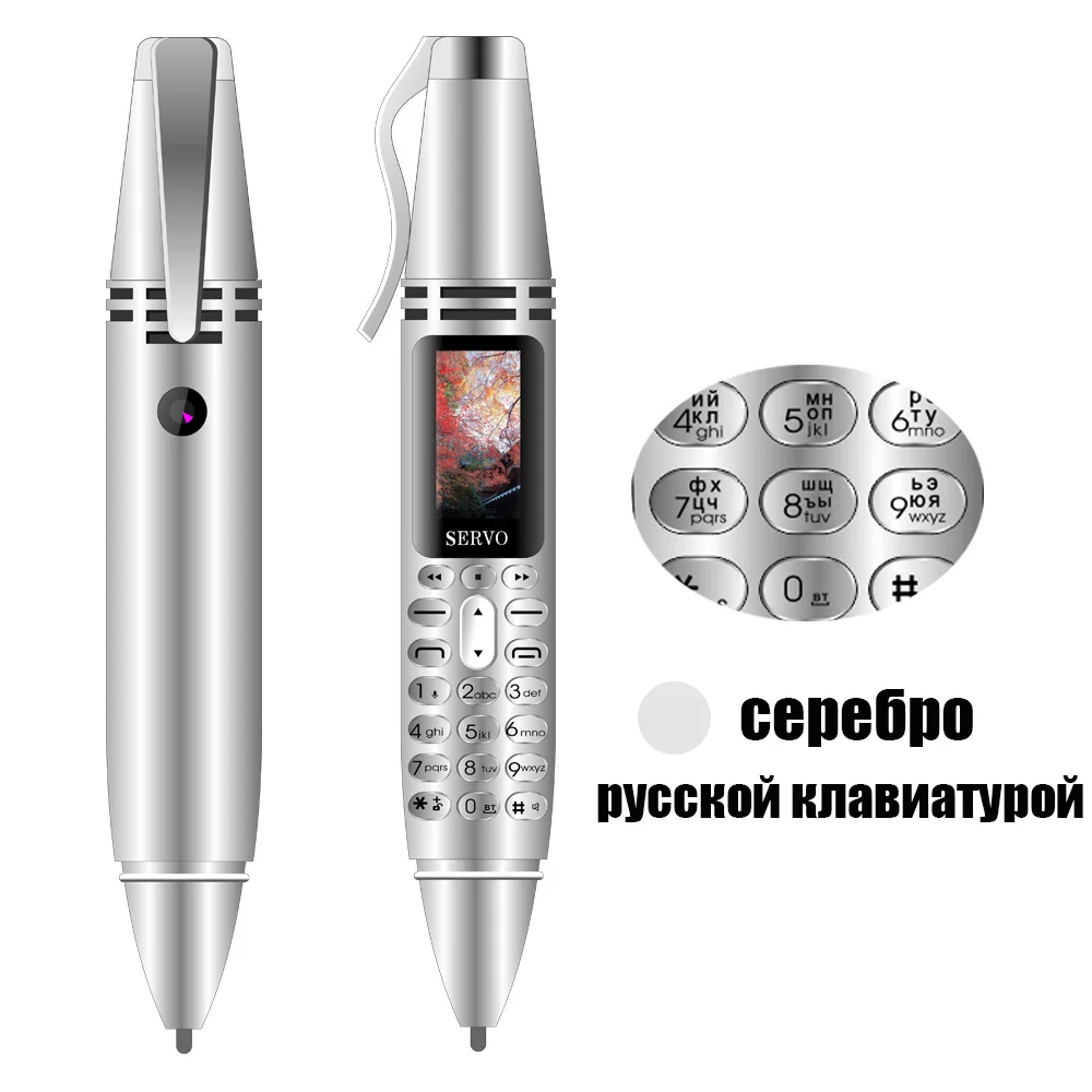 SERVO K07, 0,96 дюймов, миниатюрная ручка для экрана, мини мобильный телефон, две sim-карты, Bluetooth, набор номера, мобильный телефон с фонариком, ручка для записи - Цвет: Silver Russian butto