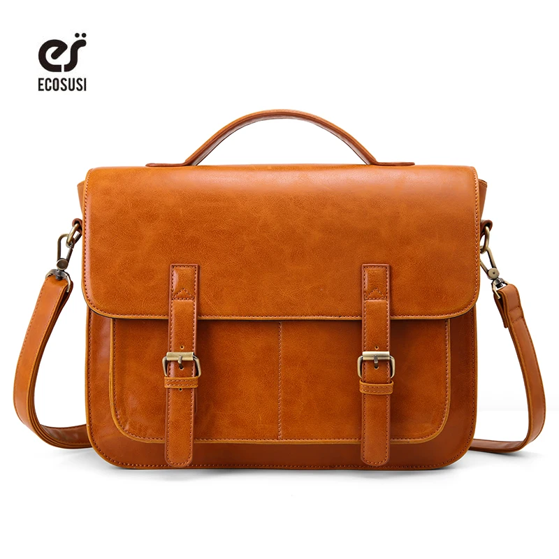 

Ecosusi Unisex Vintage Satchel 14 Inch Laptop Messenger Bags PU Leather Briefcase Shoulder Bags Fashion Handbag for Men Women