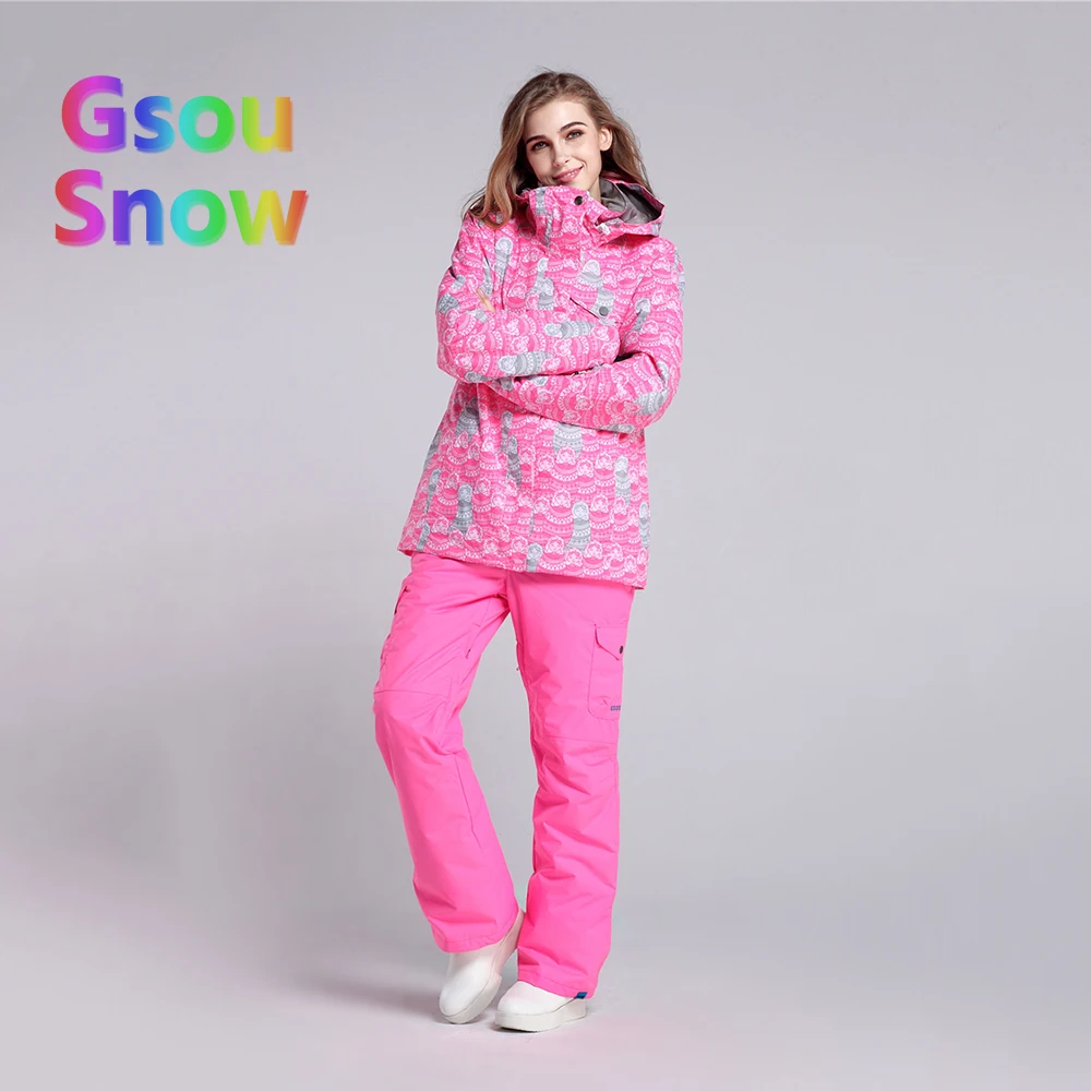 Gsou Sonw Outdoor Sports Winter Women's Skiing Clothing Snowboarding Sets Warmer Ski Jackets Waterproof Ski Pants Suits