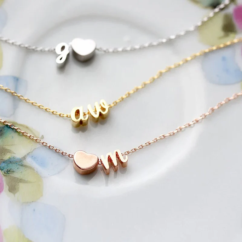 Stainless Steel Two Letters Bracelet Heart-shaped Cursive Initials Initial Bracelet Charm Bracelet Bridesmaid Gift Two Charms