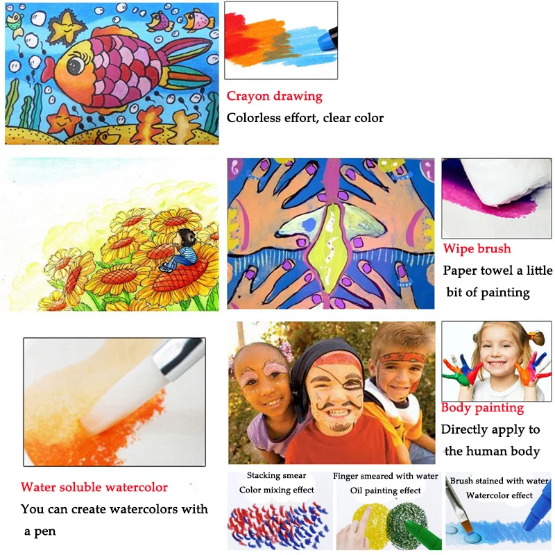 

24 Colors Set Colorful Silky Water-soluble Children Rotating Crayons Oil Painting Sticks Child Paint Brush Plastic Case