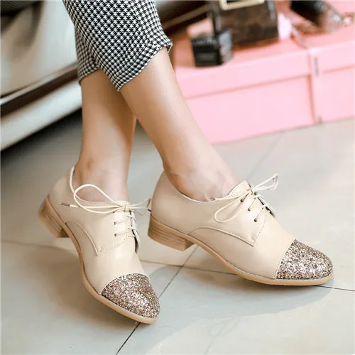 plus size 11 12 shining round toe lace up oxford women square heel women s size 12 shoes
