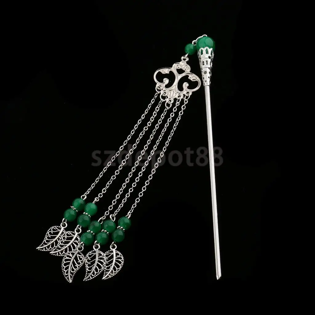 Solid Metal Tasel with Beads Stick Pin Hanfu Dress Ancient Chinese Cosplay Drama Girls Cute Hair Pin