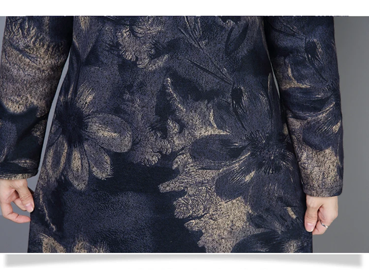 3601 Elegant Plus Size Long Dress 4xl for Women Vintage Turtleneck Thick Wool Floral Print Mon Winter Dresses Women 2018 Ladies 18