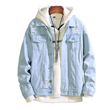 2019 Spring Autumn Light blue Mens Denim broken hole Jacket Fashion Thin Ripped Denim Jackets Men Jeans Outwear Male Cowboy coat 2019 Spring Autumn Light blue Mens Denim broken hole Jacket Fashion Thin Ripped Denim Jackets Men Jeans Outwear Male Cowboy coat
